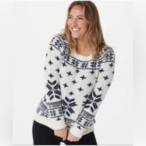 Barefoot Dreams Crew Neck Pullover Sweater Cream Fair Isle Cozy Plush Winter XS